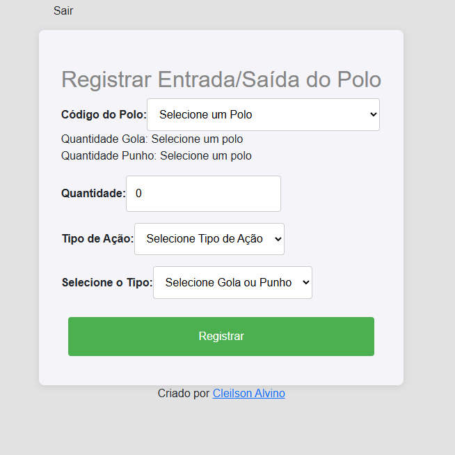 print da tela inicial do controle de estoque